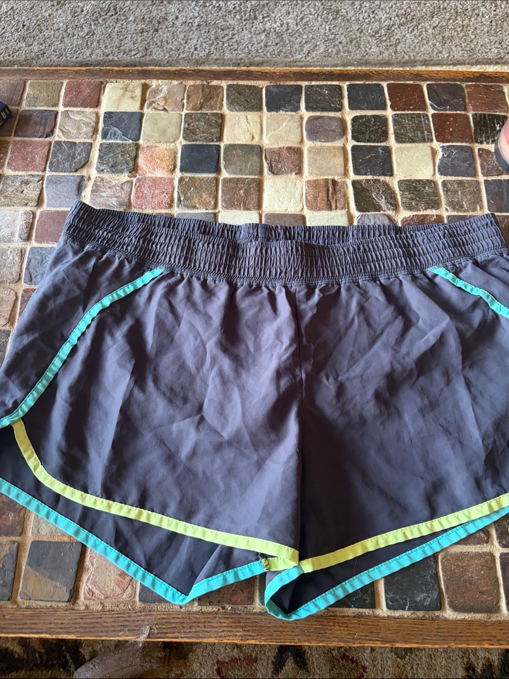 Champion Gray Athletic Shorts with Teal and Neon Yellow Trim